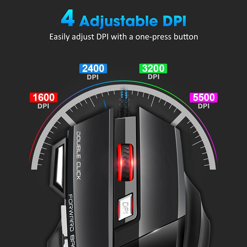 Computer Mouse Gamer Ergonomic Gaming Mouse USB Wired Game Mause 5500 DPI Silent Mice With LED Backlight 7 Button For PC Laptop