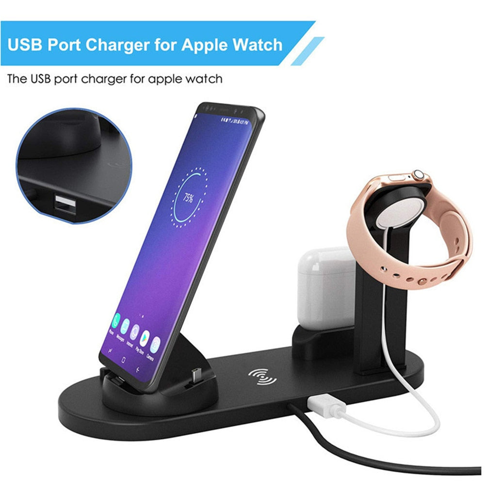 3 in 1 Wireless Charger Dock Station Micro USB Type C Stand Fast Charging For iPhone Apple Watch Charger