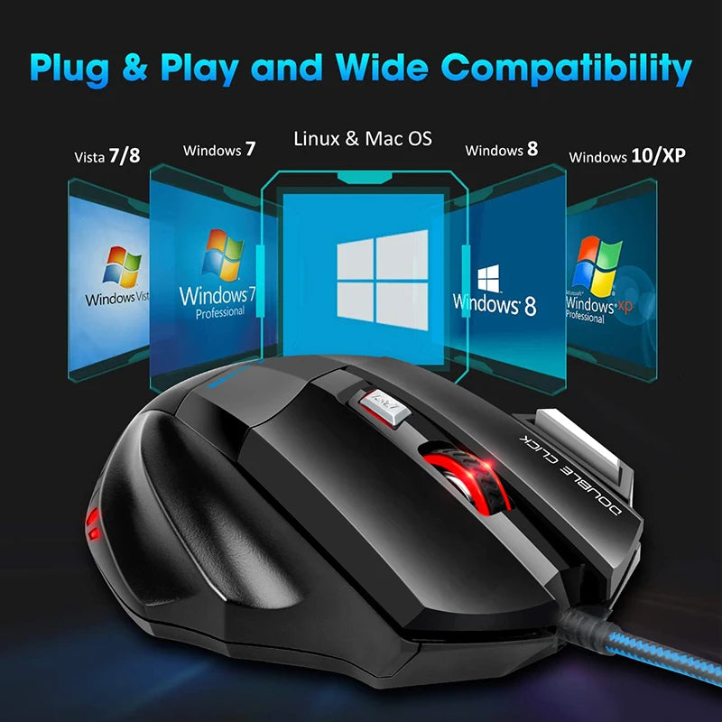 Computer Mouse Gamer Ergonomic Gaming Mouse USB Wired Game Mause 5500 DPI Silent Mice With LED Backlight 7 Button For PC Laptop