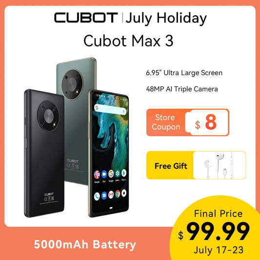 Cubot MAX 3 Smartphone 6.95" Ultra Large Full Screen Mini Tablet Mobile Phone 48MP Triple Camera 5000mAh Celular NFC Android 11