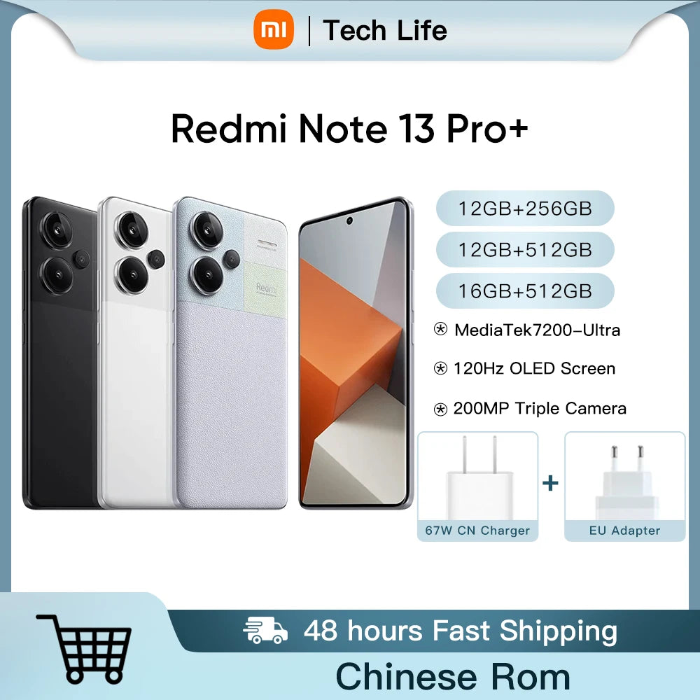 Chinese Rom Xiaomi Redmi Note 13 Pro+ 5G  6.67" 1.5K 120Hz  MediaTek7200-Ultra 5000mAh Battery 120W Fast Charging 200 MP