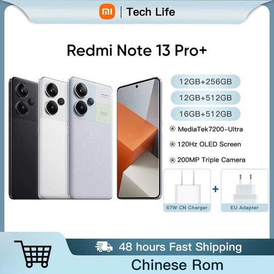 Chinese Rom Xiaomi Redmi Note 13 Pro+ 5G  6.67" 1.5K 120Hz  MediaTek7200-Ultra 5000mAh Battery 120W Fast Charging 200 MP