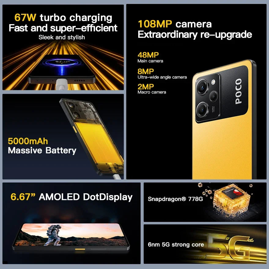 POCO X5 Pro 5G Global Version Smartphone 128GB/256GB NFC Snapdragon 778G 120Hz Flow AMOLED DotDisplay 67W 108MP Camera