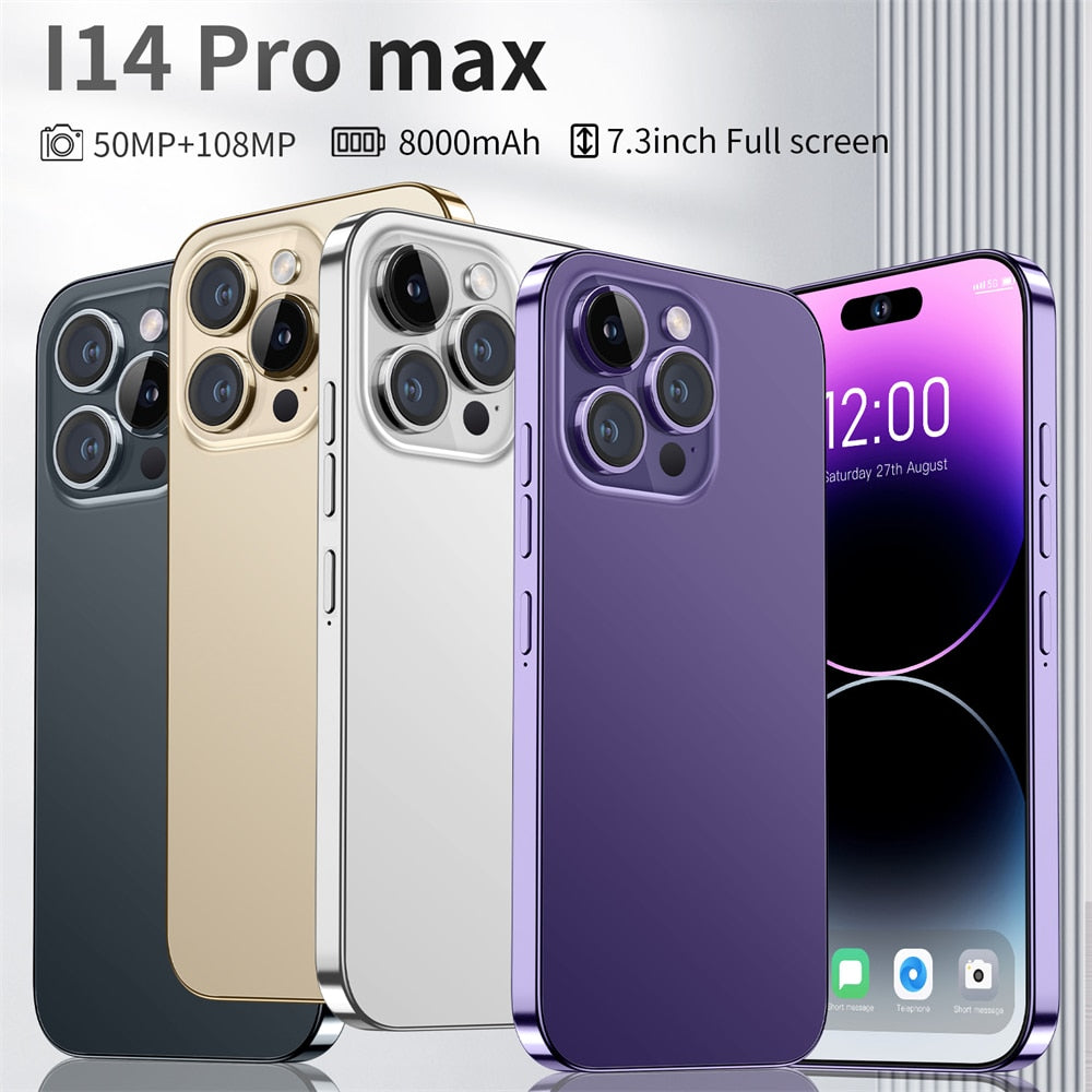 2023 New i14 pro max 5g smartphone phone 8000mAh Cell phone 16+1TB mobile phone 7.3inch HD screen Cellphones unlocked