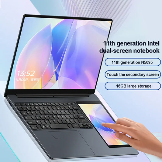 The first Dual Screen Laptop 15.6-inch+7-inch Touch Screen 2K HD Screen Windows11 Intel 11th Generation N95 RAM 16G SSD Computer