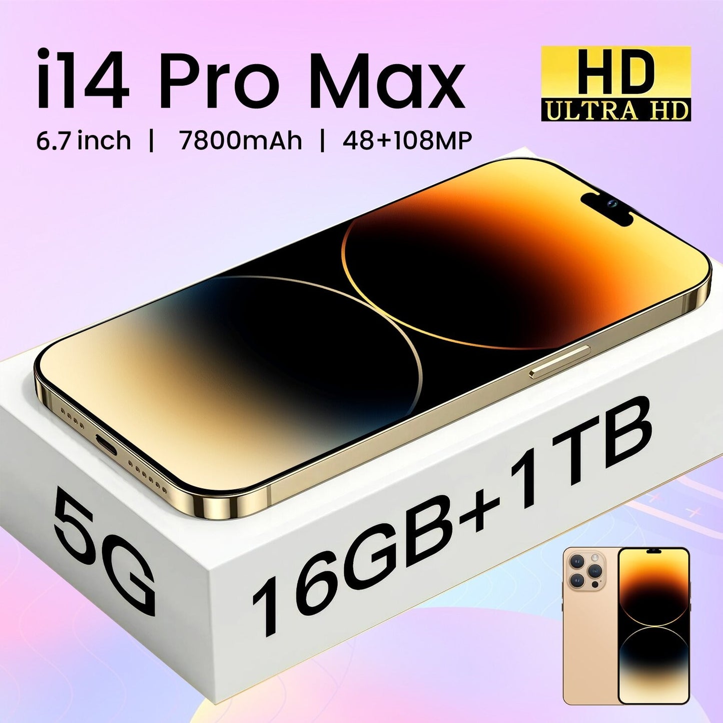 Brand New I14 Pro Max  Mobile Smartphone 5G Phones Original 2023 Full Screen 6.7 Inch 16GB+1TB Version Global Cell Phone