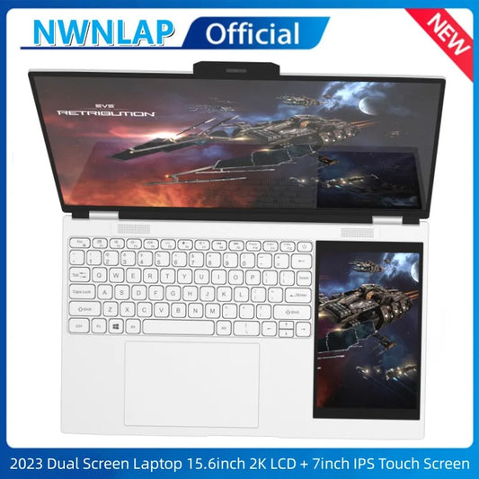 Dual Screen Laptop 15.6 Inch 2K IPS+ 7 Inch Touch Screen Intel N95 Processor Gaming Laptop DDR4 16GB 2TB SSD Notebook Computer