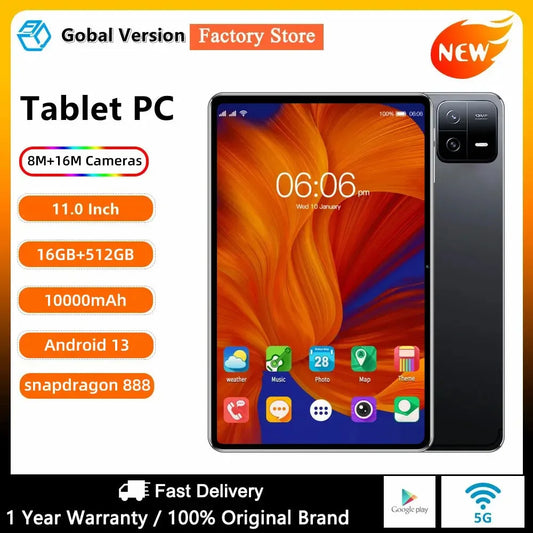 2023 Global Version Original Pad 6 Pro Tablets PC Snapdragon 888 10000mAh Android 13 11 inch 16GB+512GB 5G HD 4K Screen WIFI Mi