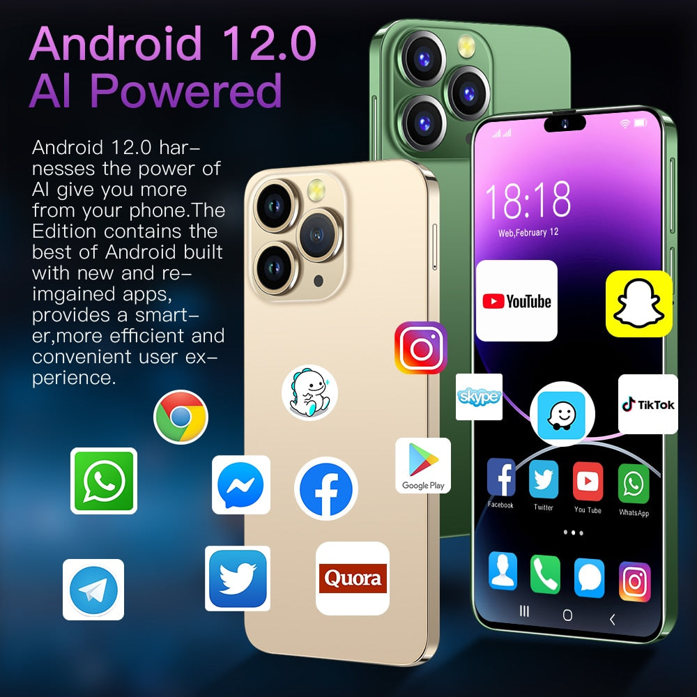 2023 Brand New i15 Pro Max Android Smartphone 6.7inch Full Screen Face ID 16GB+1TB Mobile Phones Global Version 4G 5G Cell Phone