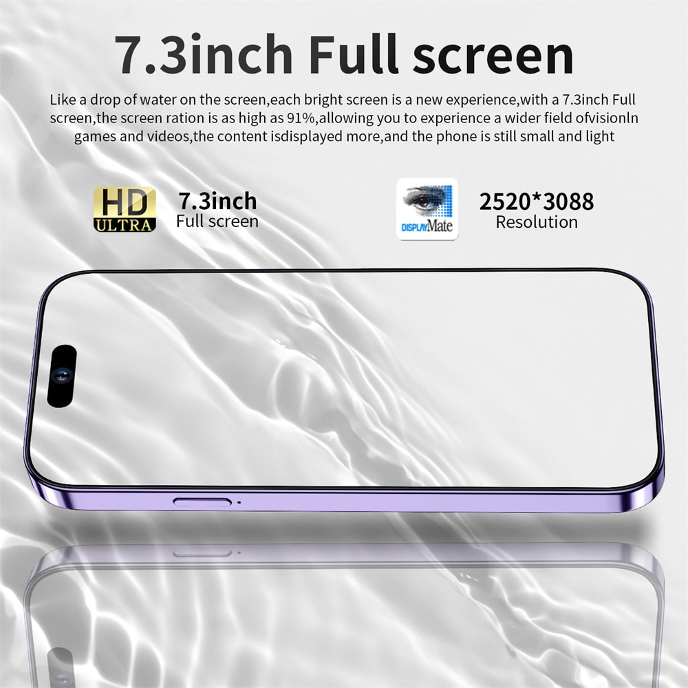 2023 new smartphone 14 pro max 5g smartphone phone 8000mAh Cell phone 16+1TB mobile phone 7.3inch HD screen Cellphones unlocked