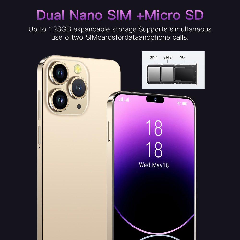 2023 Brand New i15 Pro Max Android Smartphone 6.7inch Full Screen Face ID 16GB+1TB Mobile Phones Global Version 4G 5G Cell Phone