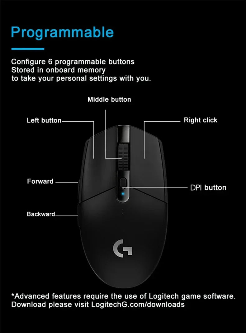 Logitech G304 Light Speed Wireless Mouse Game Mouse Lightweight and Portable  Light speed PC Gamer Same Model No Driver Version