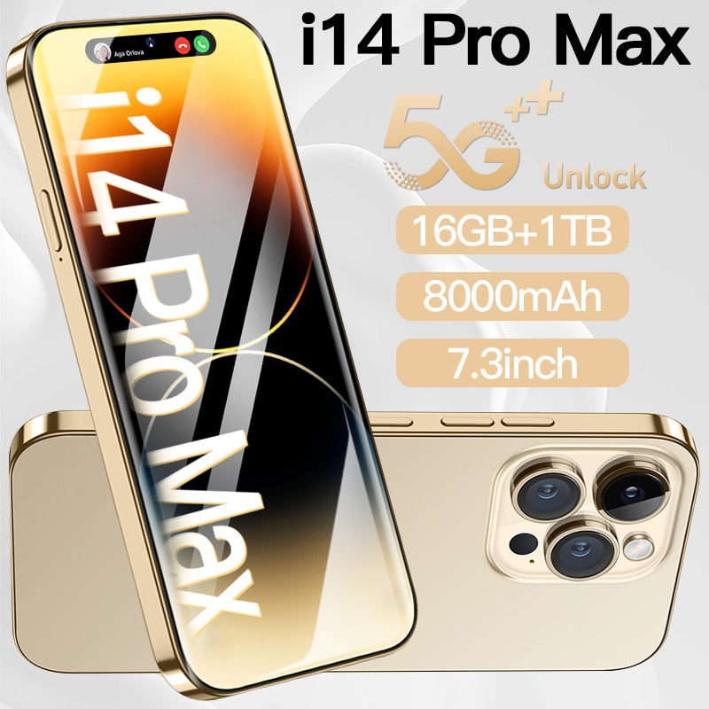 2023 new smartphone 14 pro max 5g smartphone phone 8000mAh Cell phone 16+1TB mobile phone 7.3inch HD screen Cellphones unlocked