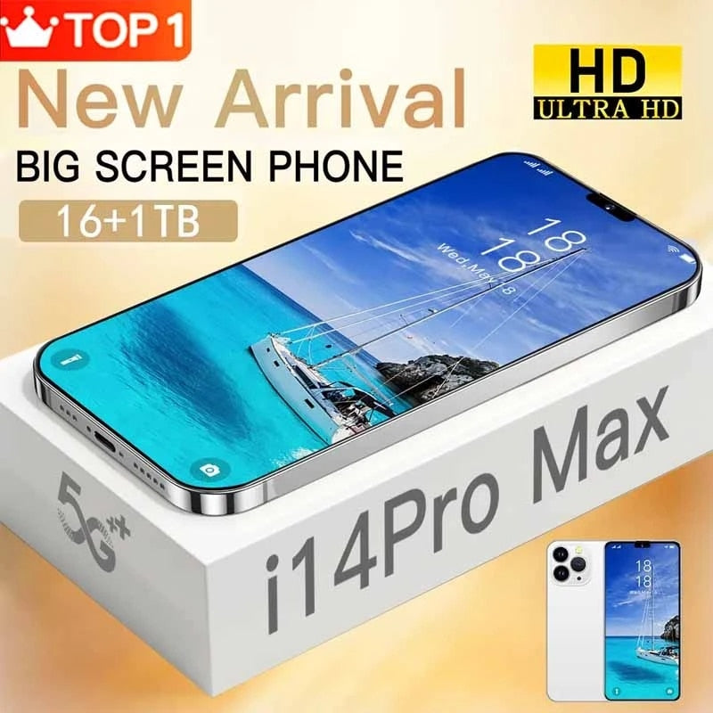 Brand New I14 Pro Max  Mobile Smartphone 5G Phones Original 2023 Full Screen 6.7 Inch 16GB+1TB Version Global Cell Phone