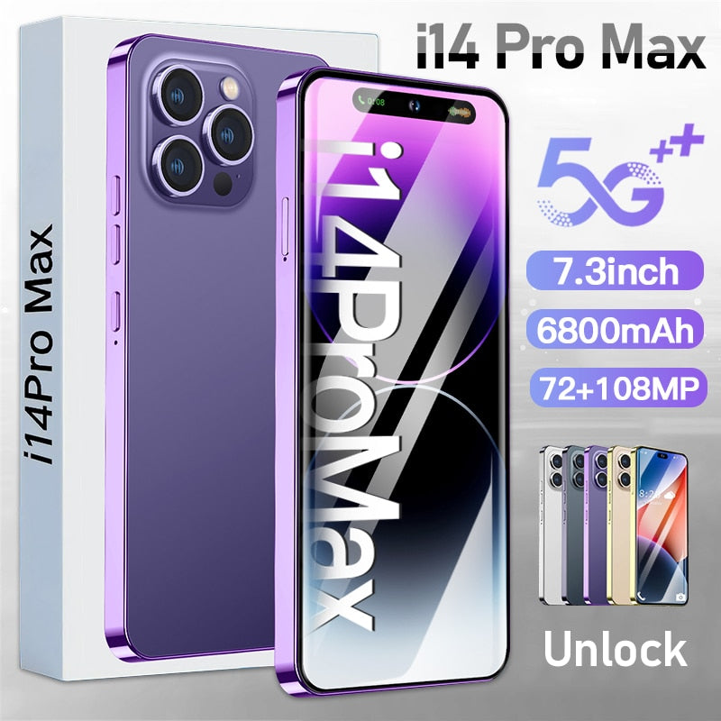 2023  New i14 pro max original cell phone smartphone phone 5g 6800mAh 16+1TB 7.3inch hd  global version unlocked mobile phone